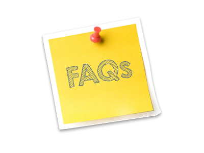 A yellow post it note, with FAQs written in grey