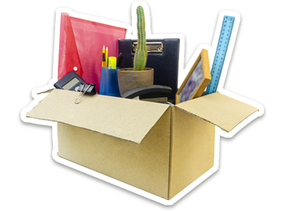 An open cardboard box with someone's belongings poking from the top