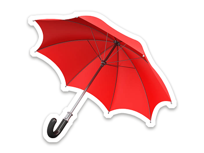 A red umbrella, open