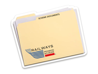 A brown folder labelled Railways Pension Scheme and Scheme Documents