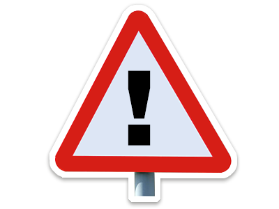 A triangular road sign with an exclamation mark in the middle